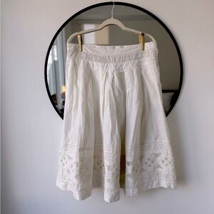 Free People Embroidered Cotton Linen Full A Line Skirt, White Ivory, Women’s L